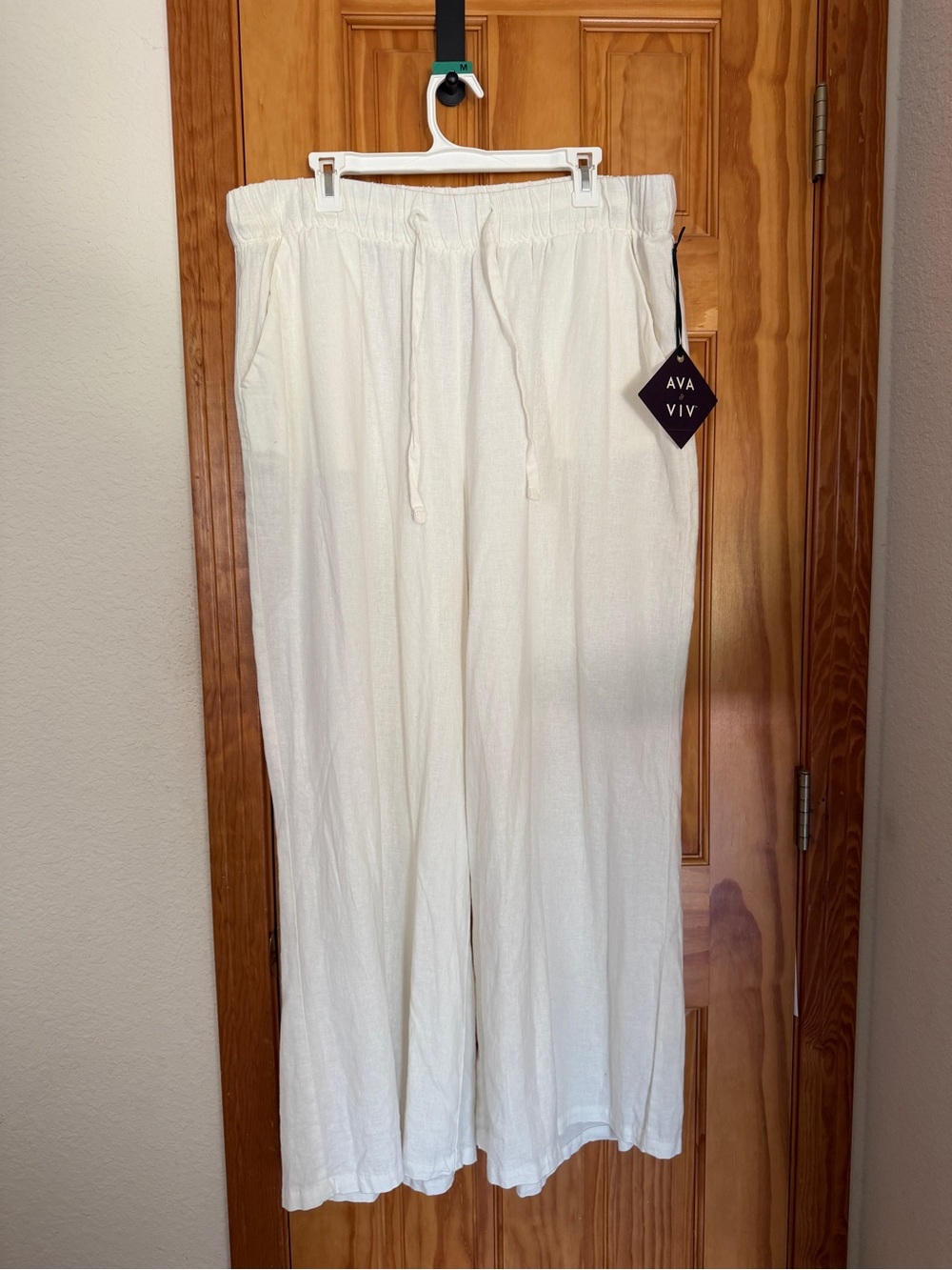 Ava & Viv Women's High-Rise Wide Leg Linen Pants White NWT Size XXL